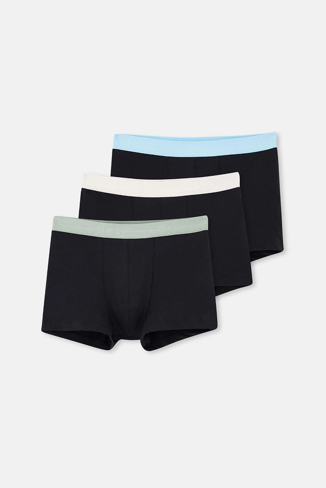 Siyah 3'lü Düz Pamuklu Boxer