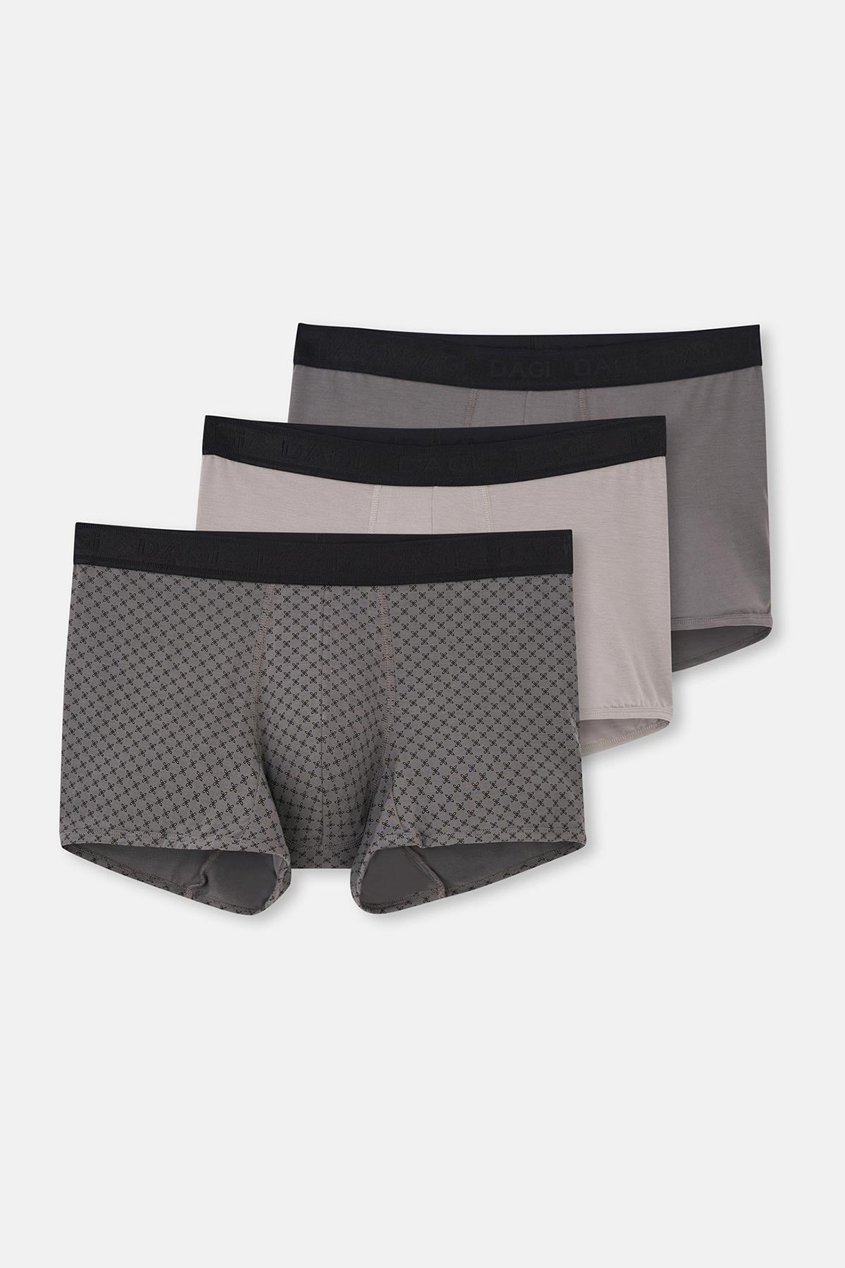 Açık Gri-Gri 3'Lü Desenli Micro Modal Boxer