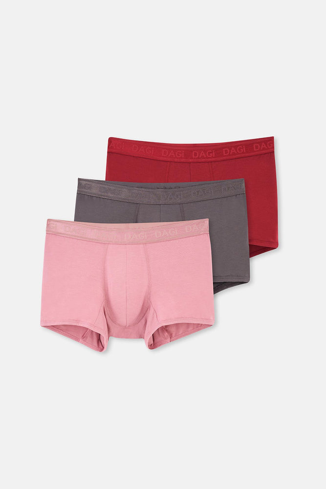 Gri-Gül Kurusu-Mürdüm 3'lü Düz Micro Modal Boxer