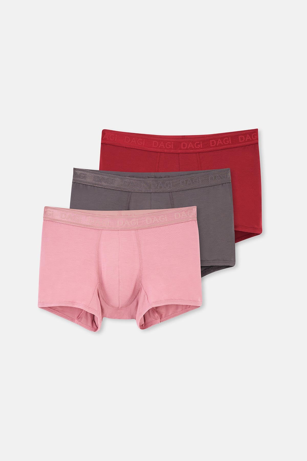 Gri-Gül Kurusu-Mürdüm 3'lü Düz Micro Modal Boxer