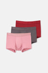 Gri-Gül Kurusu-Mürdüm 3'lü Düz Micro Modal Boxer