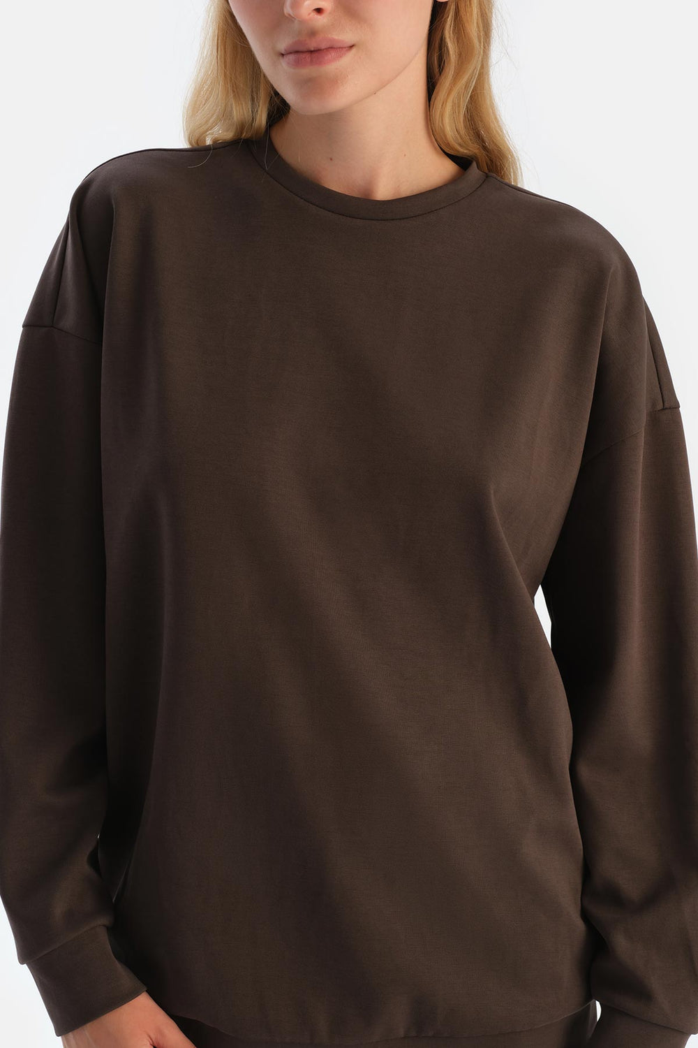 Koyu Kahve Basıc Modal Sweatshırt