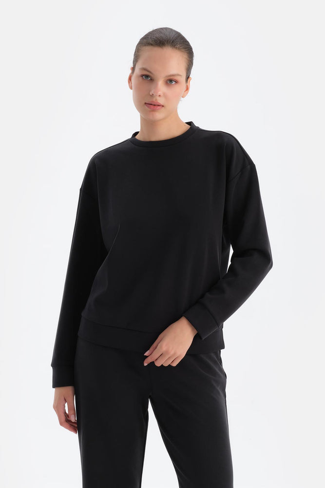 Siyah Basıc Modal Sweatshırt