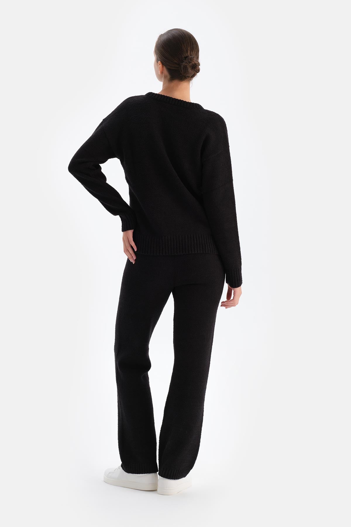 Siyah Geyik Baskılı Polar Sweatshırt