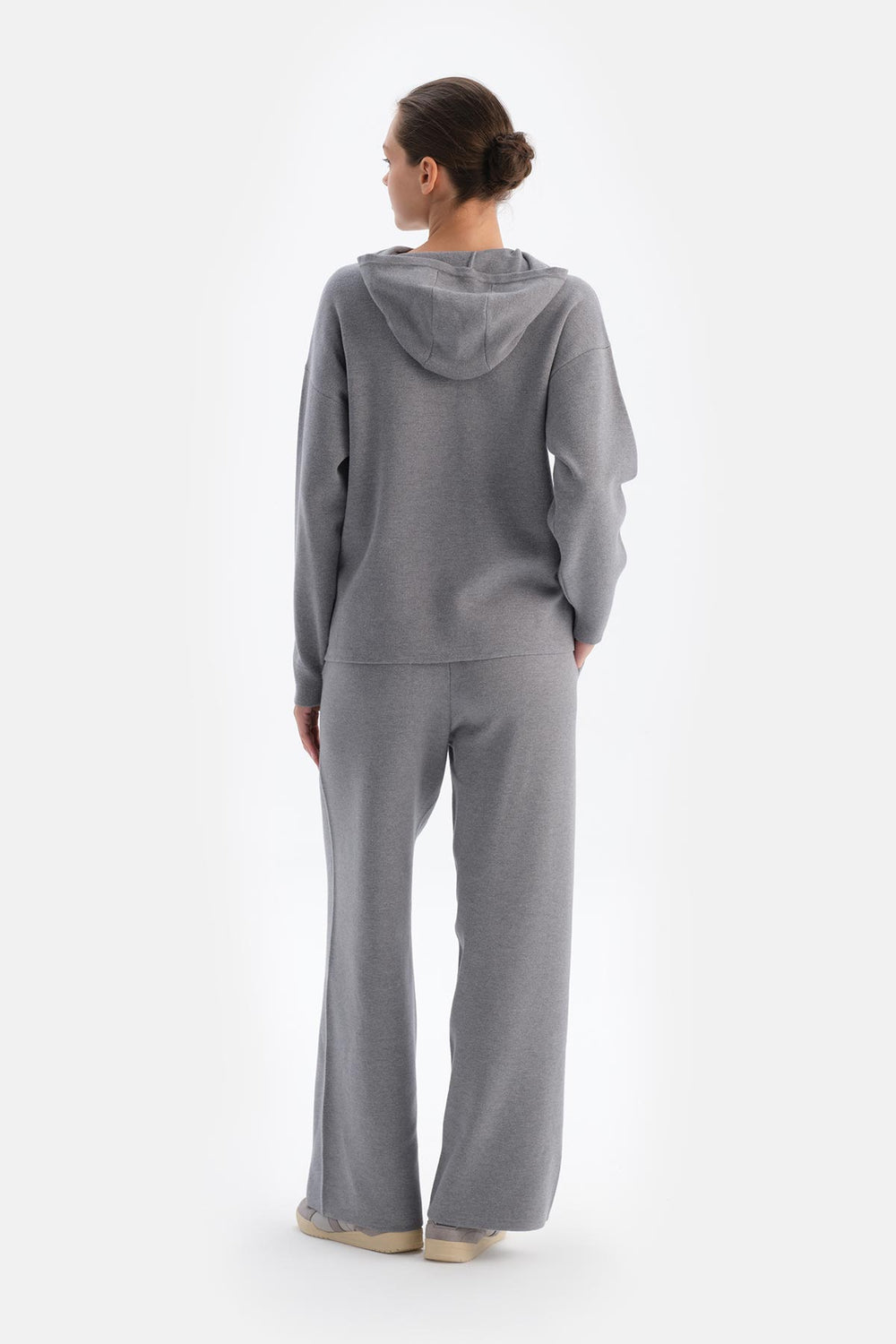 Gri Melanj Kapüşonlu Soft Tuşeli Sweatshırt