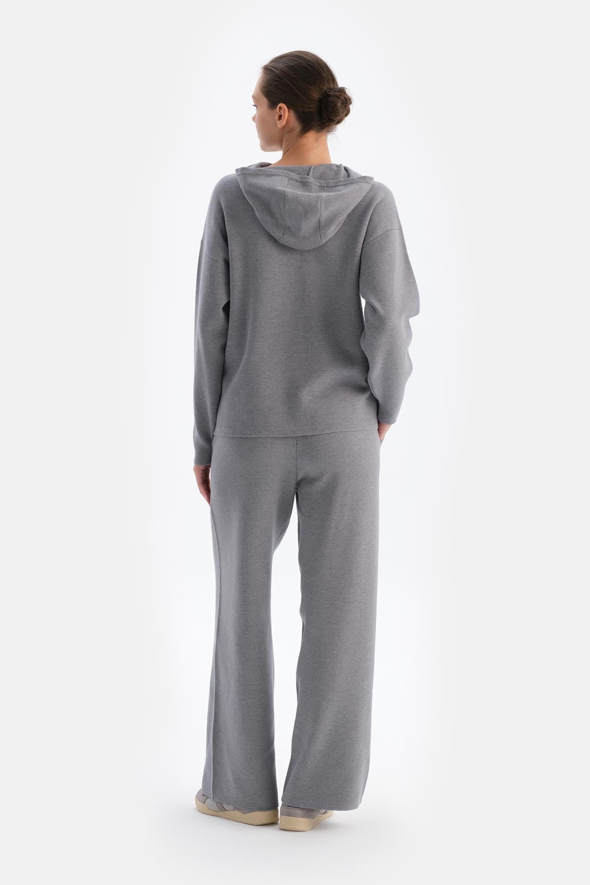 Gri Melanj Kapüşonlu Soft Tuşeli Sweatshırt