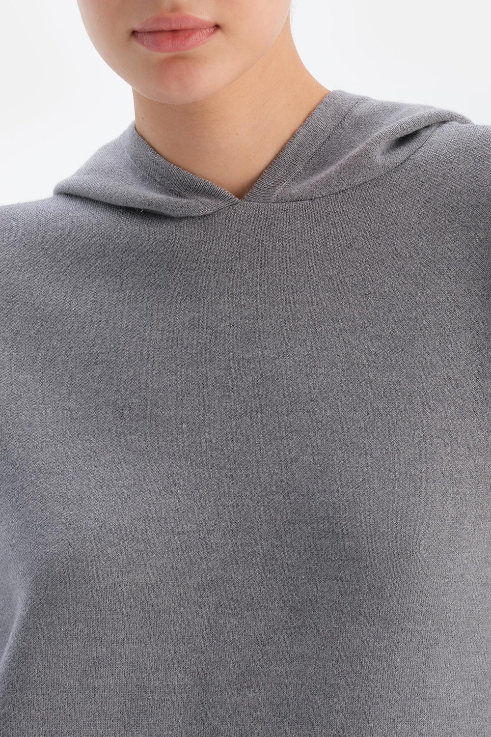 Gri Melanj Kapüşonlu Soft Tuşeli Sweatshırt