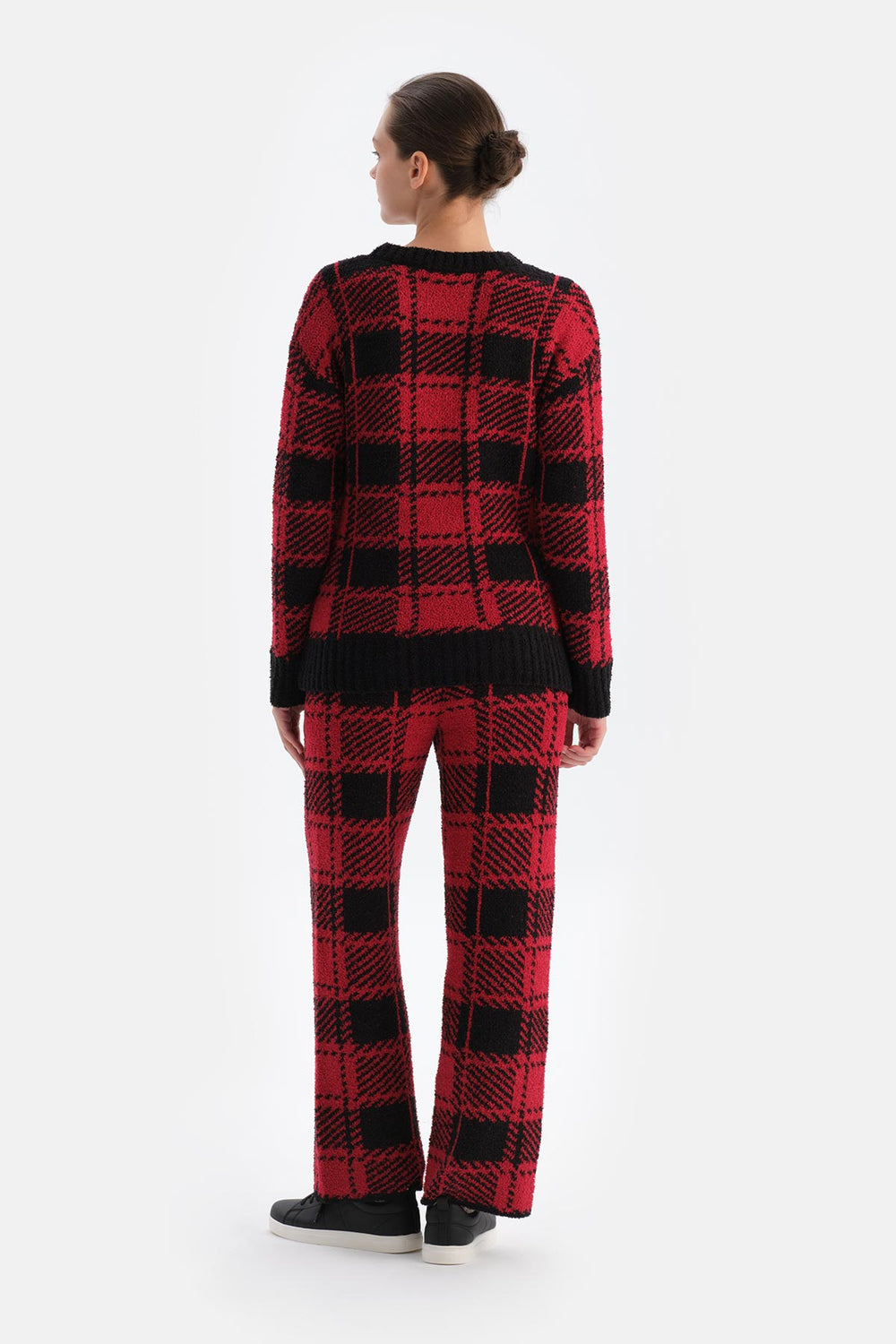 Kırmızı Ekoseli Polar Sweatshırt