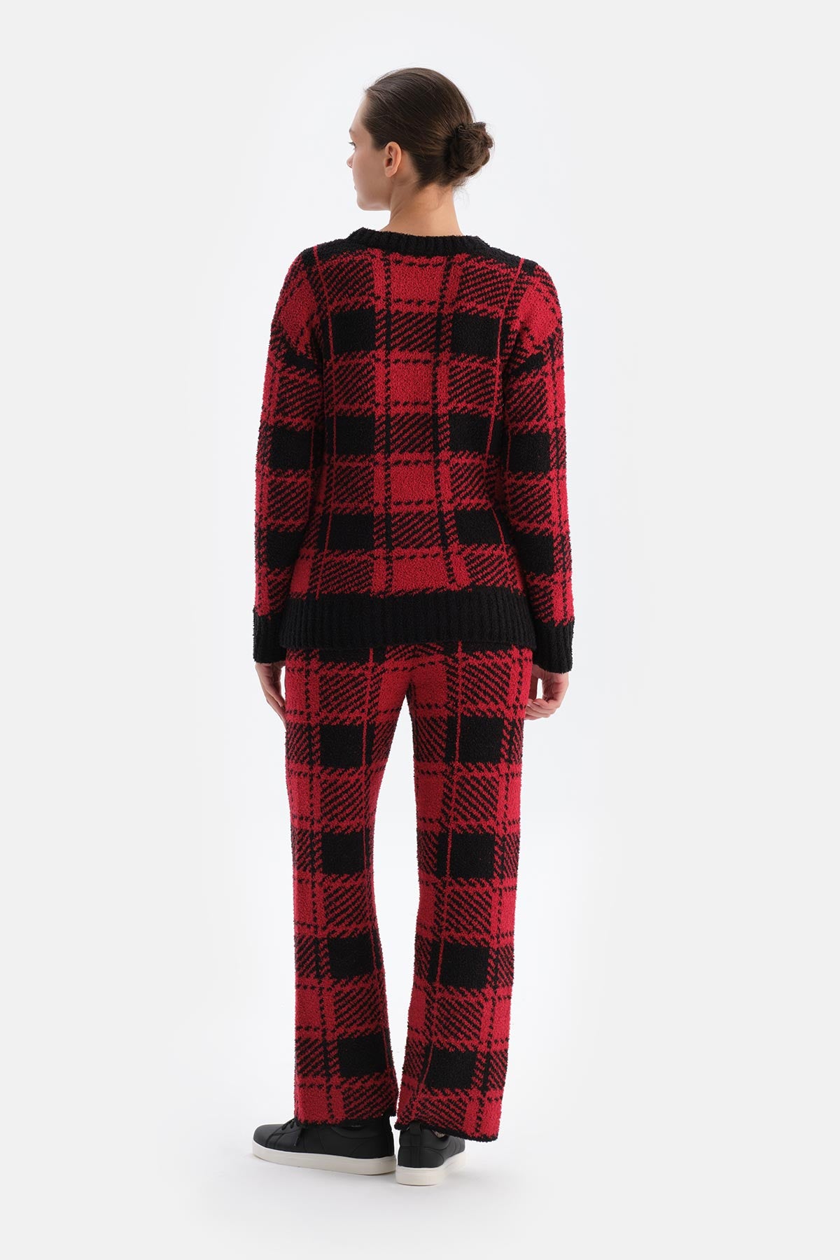 Kırmızı Ekoseli Polar Sweatshırt