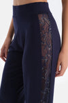 Lacivert Yan Dantel Detaylı Pantolon