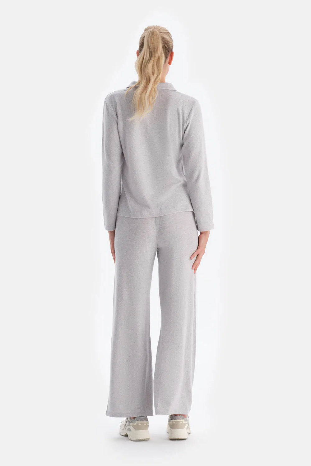 Gri Melanj Yüksek Bel Bol Paça Basıc Pantolon