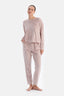 Pudra Mıkroprınt Baskılı Uzun Kollu Kadife Pijama Takımı