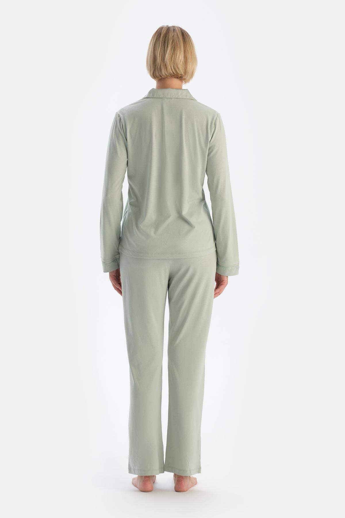 Mint Yeşili Saten Garnili Modal Pijama Takımı