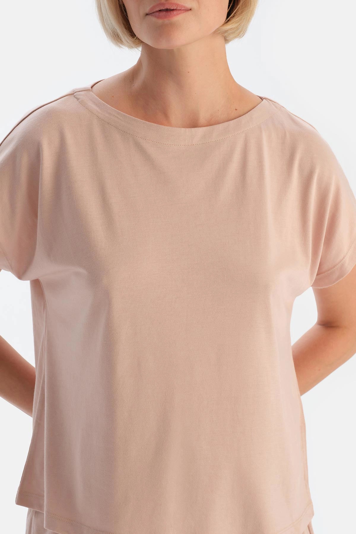 Pudra Düşük Kollu Penye Modal Pijama Takımı