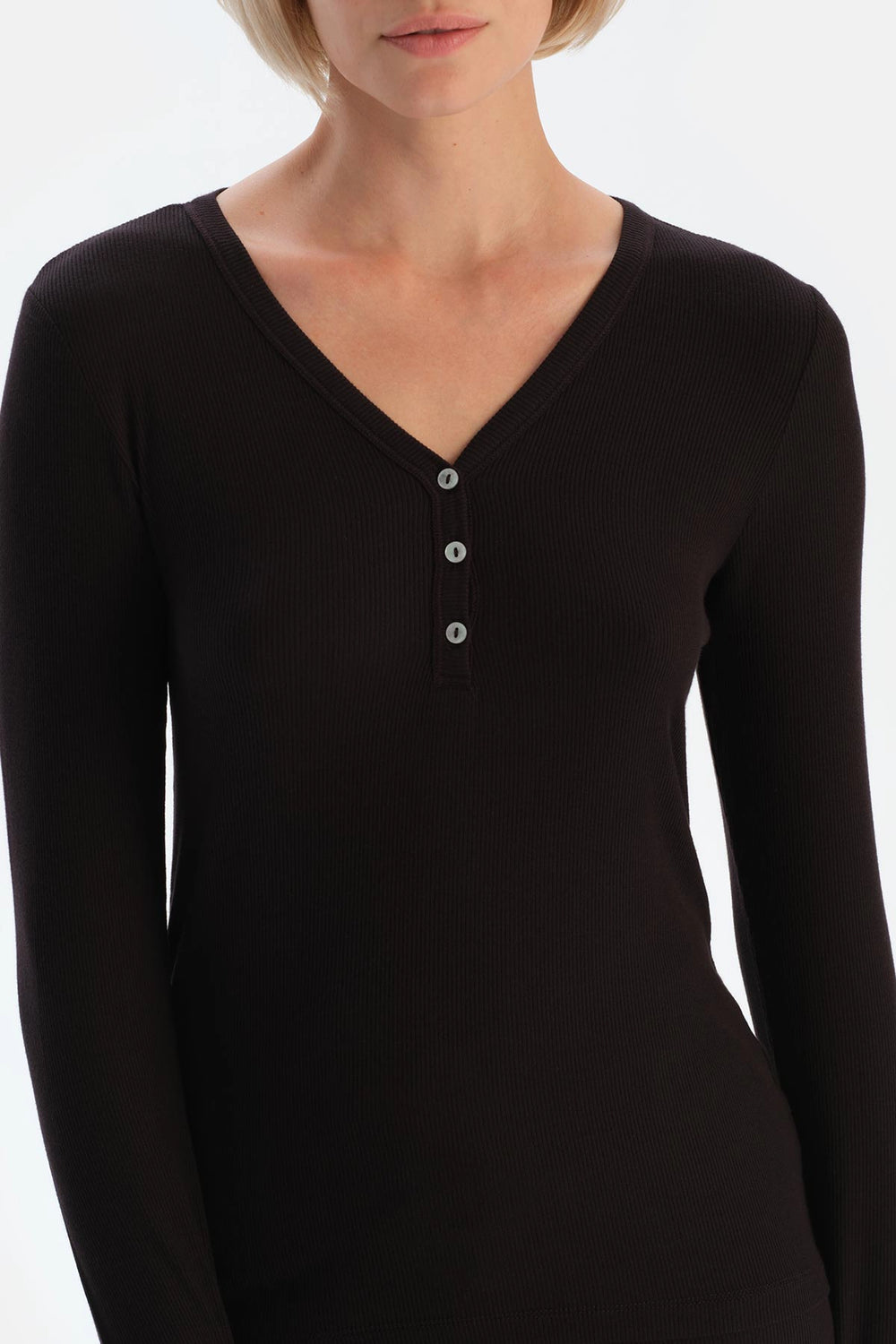 Koyu Kahve Uzun Kollu Kaşkorse Pijama Takımı