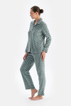 Açık Gri Puantiyeli Polar Gömlek Pantolon Pijama Takımı