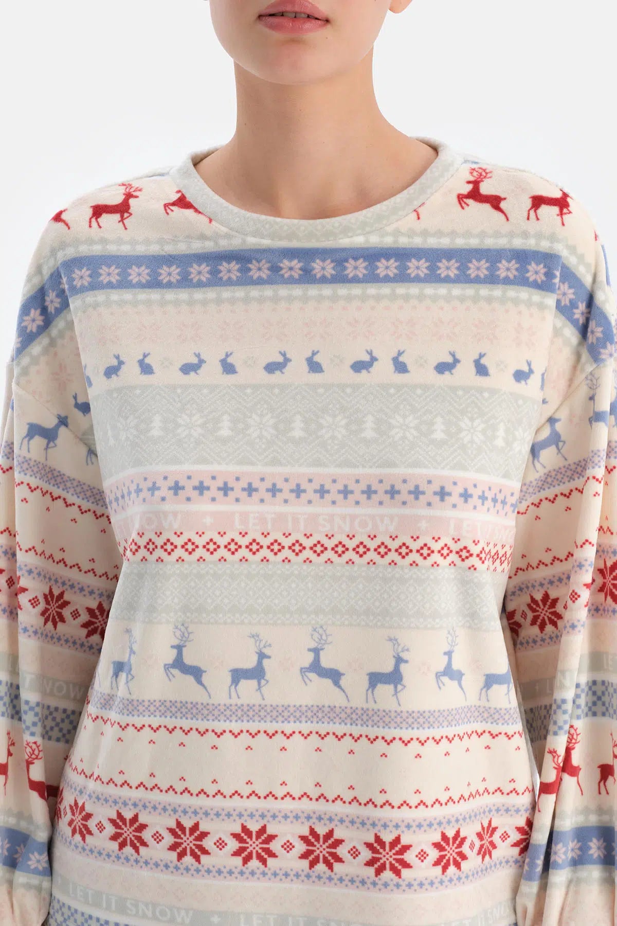 Multicolor Metraj Baskılı Kadife Pijama Takımı