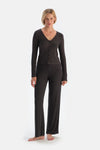 Antrasıt U Yaka Düğmeli Kaşkorse Pijama Takımı