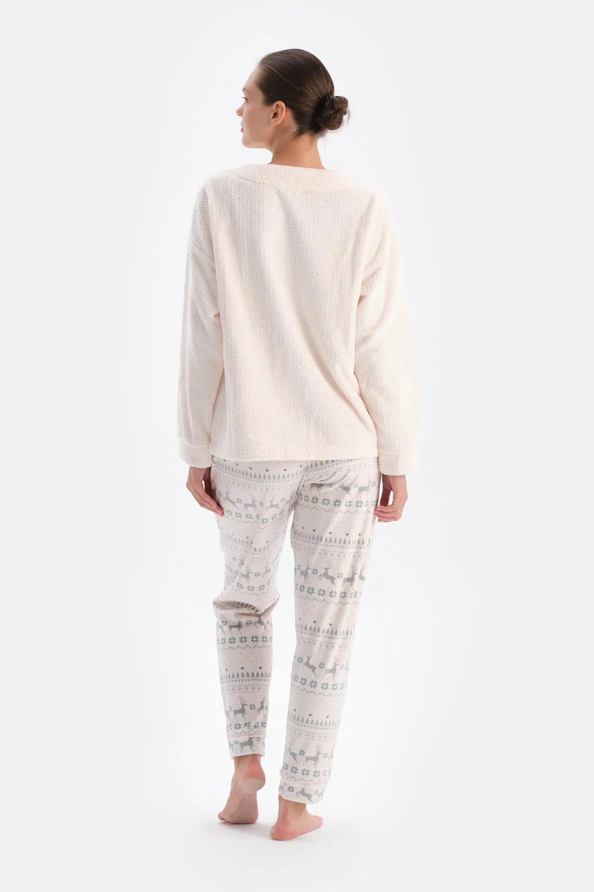 Soft Pembe Soft Geyikli Altı Metraj Baskılı Pijama Takımı