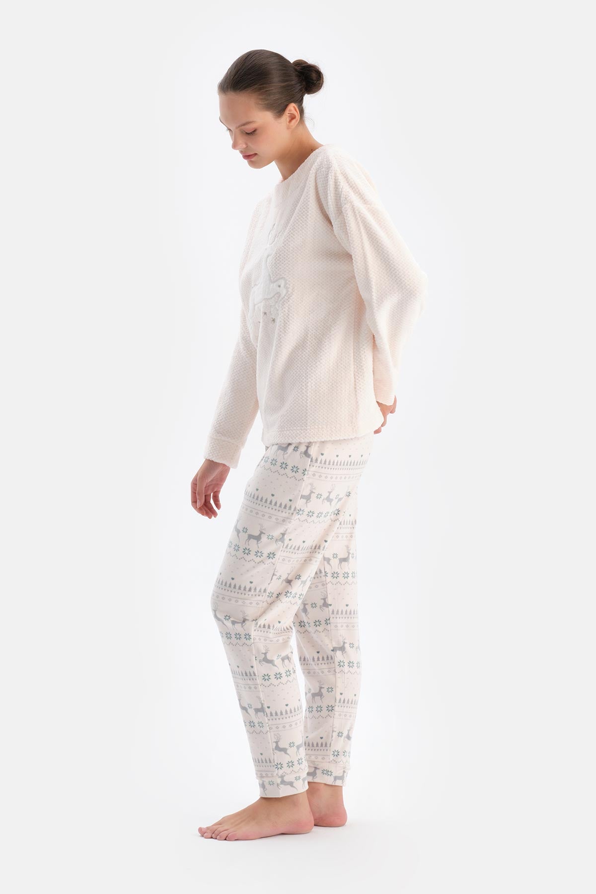 Soft Pembe Soft Geyikli Altı Metraj Baskılı Pijama Takımı