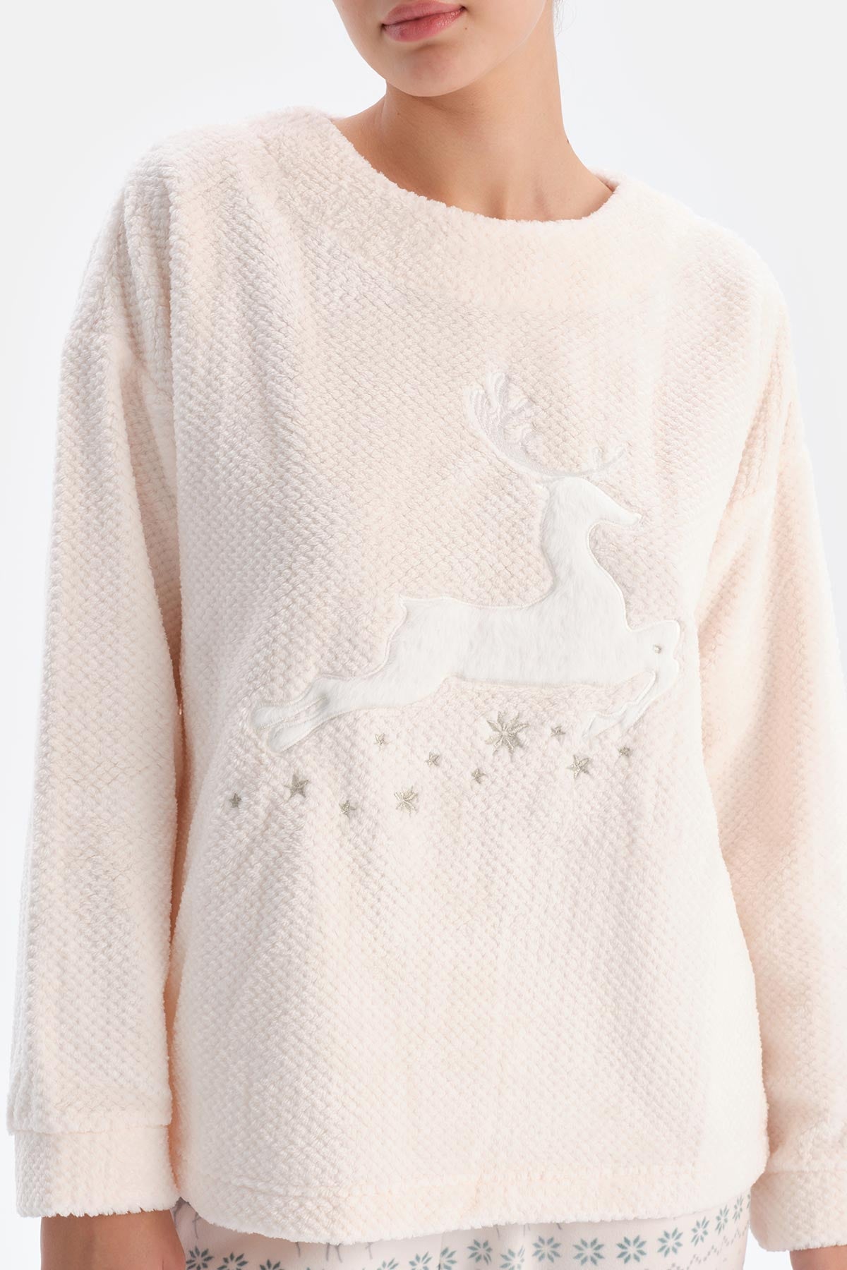 Soft Pembe Soft Geyikli Altı Metraj Baskılı Pijama Takımı