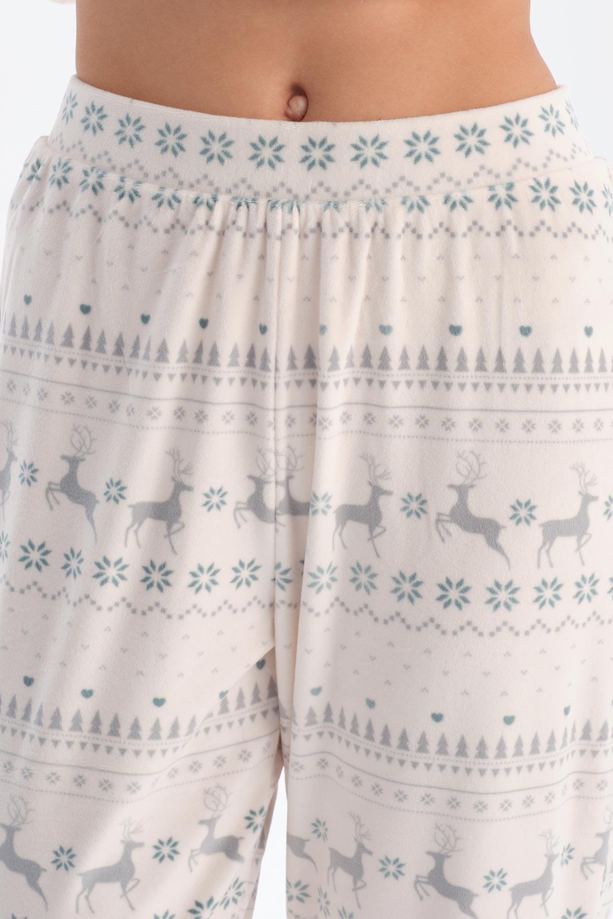 Soft Pembe Soft Geyikli Altı Metraj Baskılı Pijama Takımı