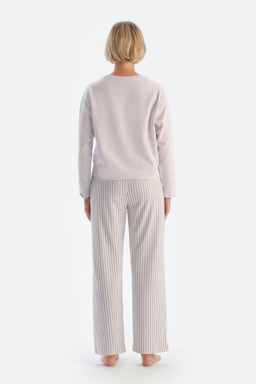 Açık Lila Baskı Detaylı Uzun Kollu Pijama Takımı
