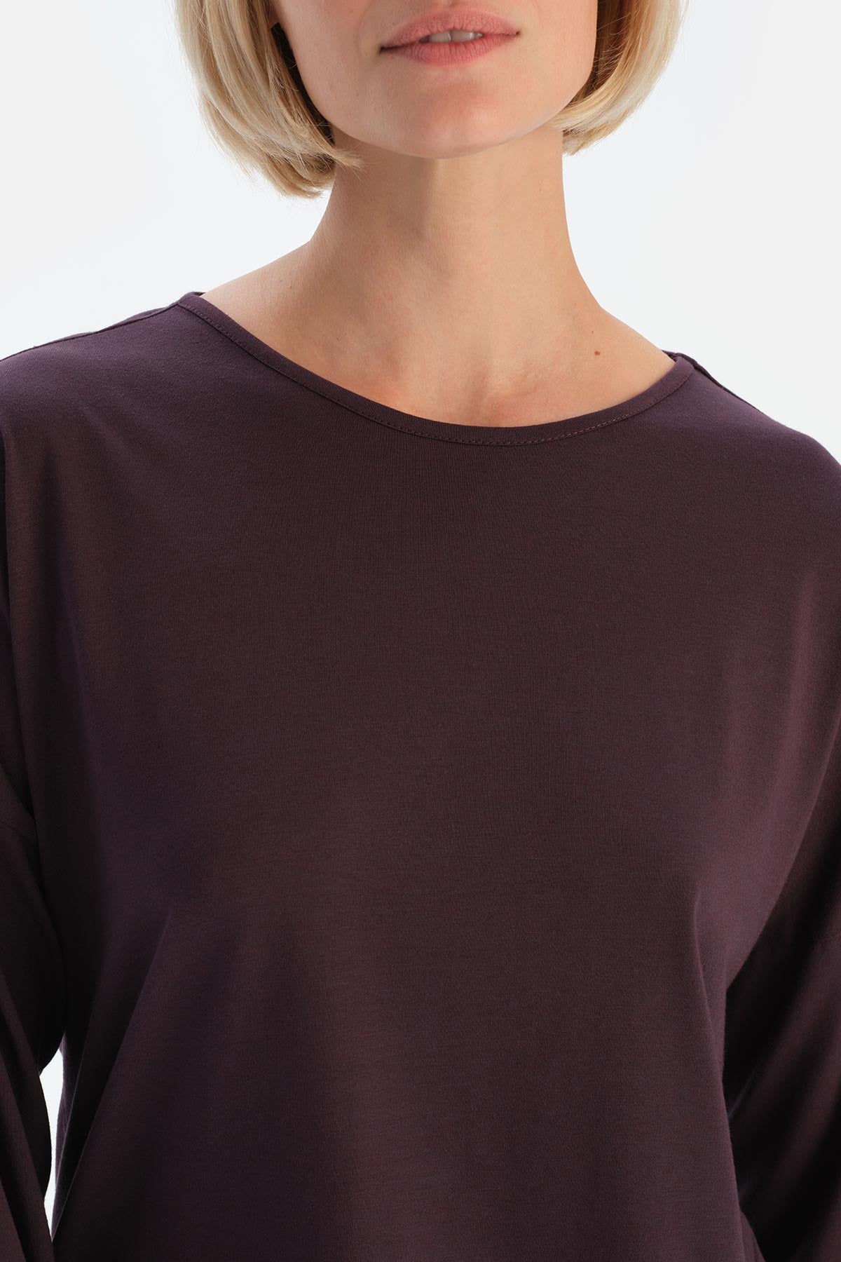 Mürdüm Kayık Yaka Dantel Detaylı Penye Modal Pijama Takımı