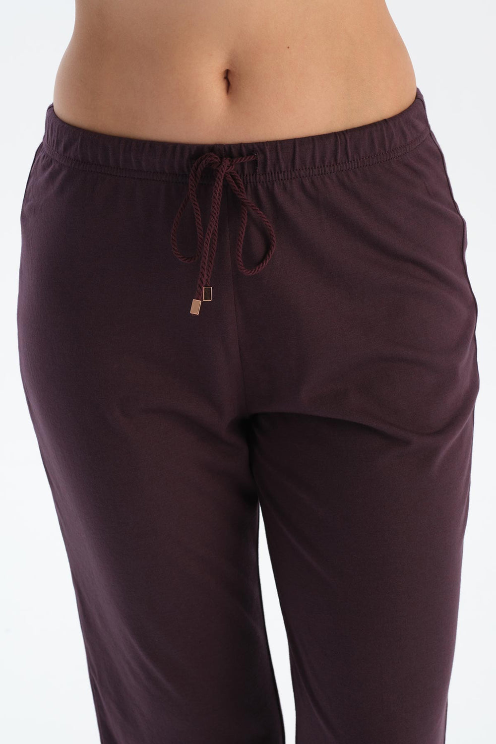 Mürdüm Kayık Yaka Dantel Detaylı Penye Modal Pijama Takımı