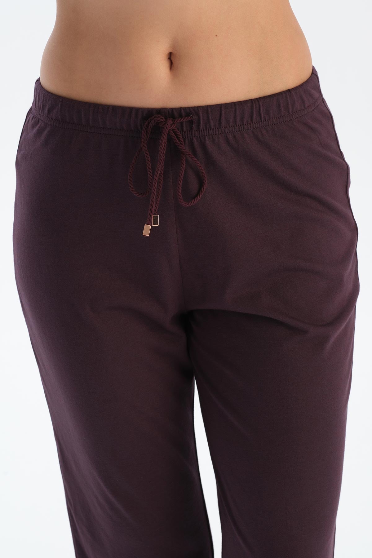 Mürdüm Kayık Yaka Dantel Detaylı Penye Modal Pijama Takımı