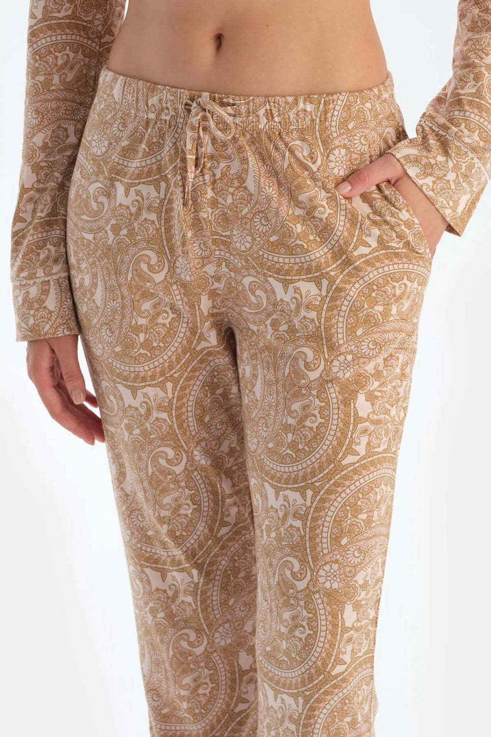 Açık Pembe Şal Desenli Penye Modal Pijama Takımı