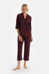 Bordo Biye Detaylı Cepli Penye Modal Pijama Takımı