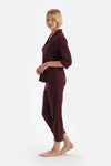 Bordo Biye Detaylı Cepli Penye Modal Pijama Takımı