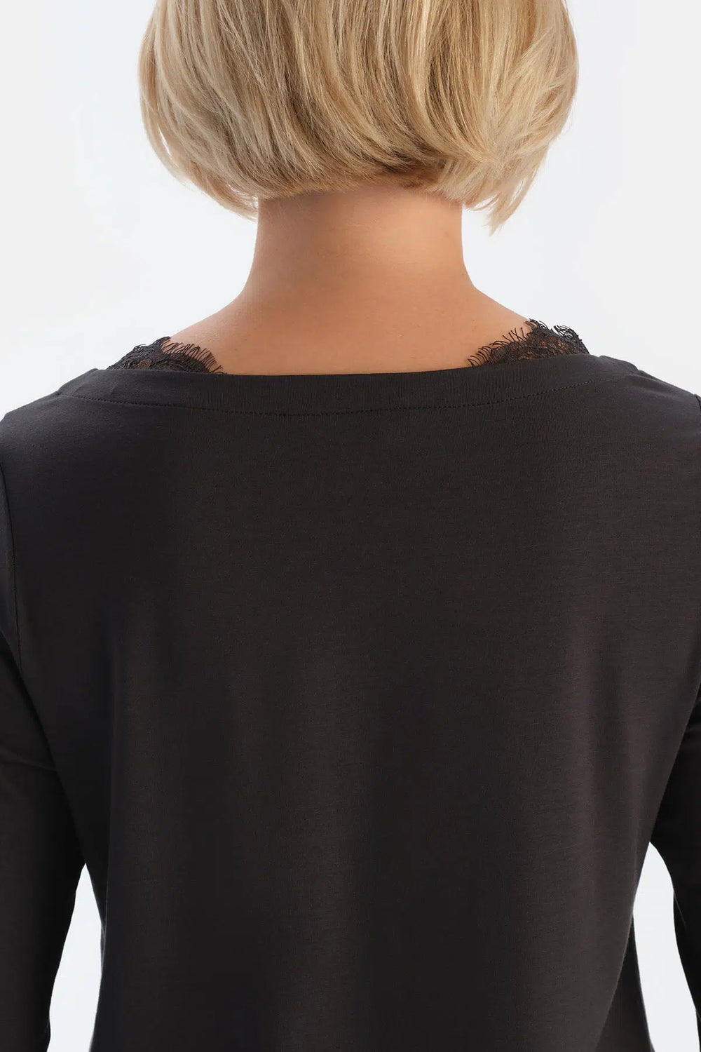 Antrasıt Kayık Yaka Dantel Detaylı Pijama Takımı