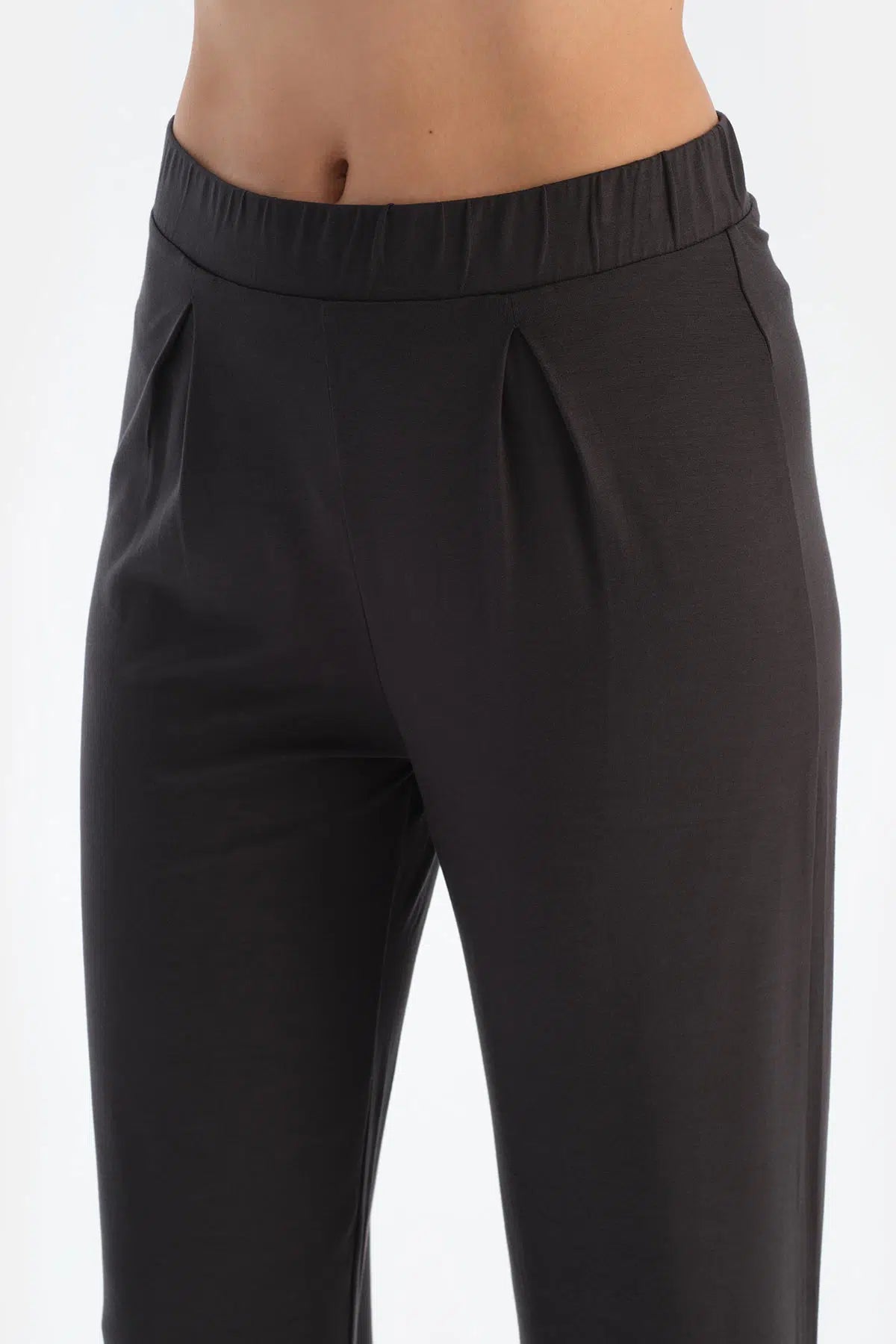 Antrasıt Kayık Yaka Dantel Detaylı Pijama Takımı