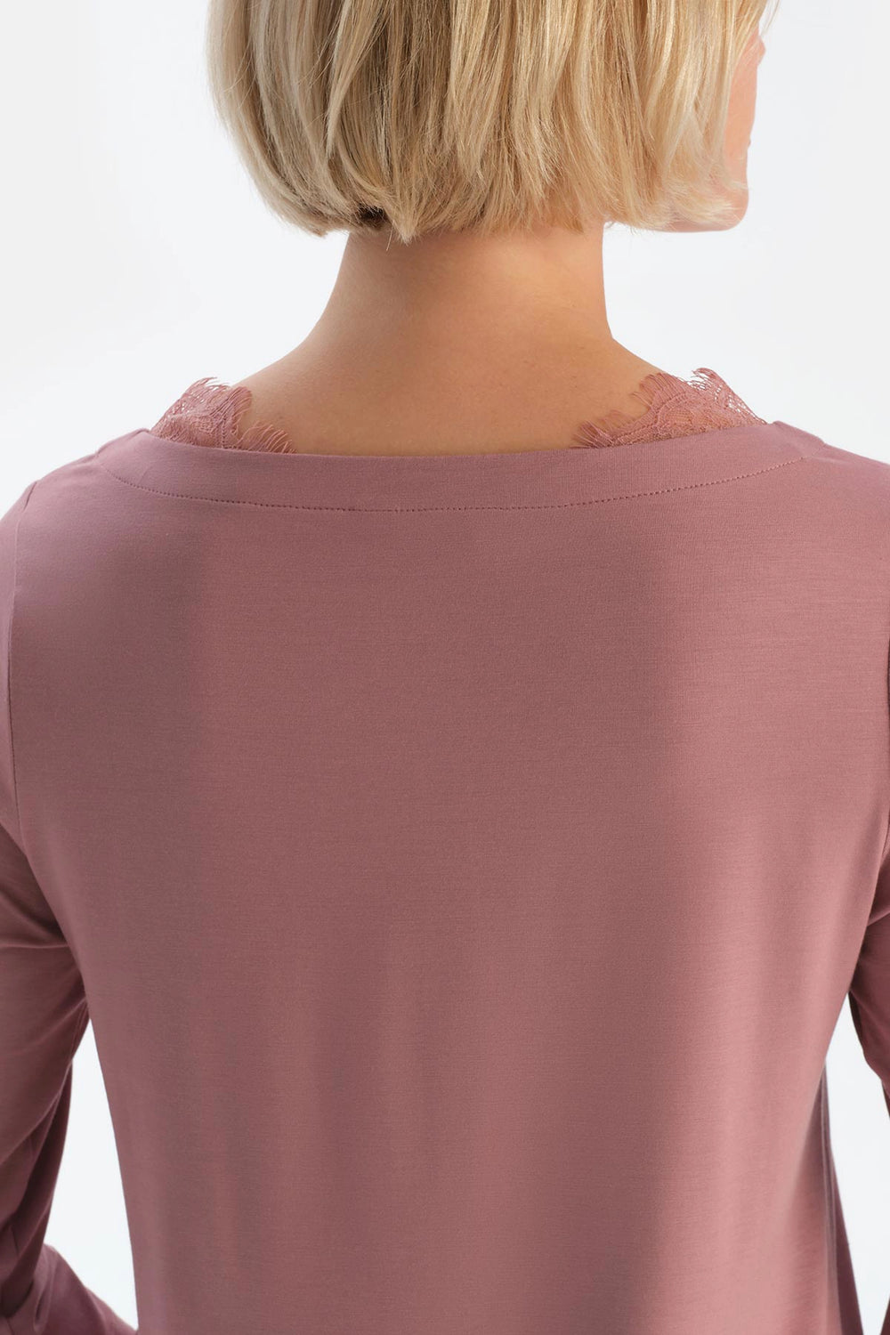 Gül Kurusu Kayık Yaka Dantel Detaylı Pijama Takımı