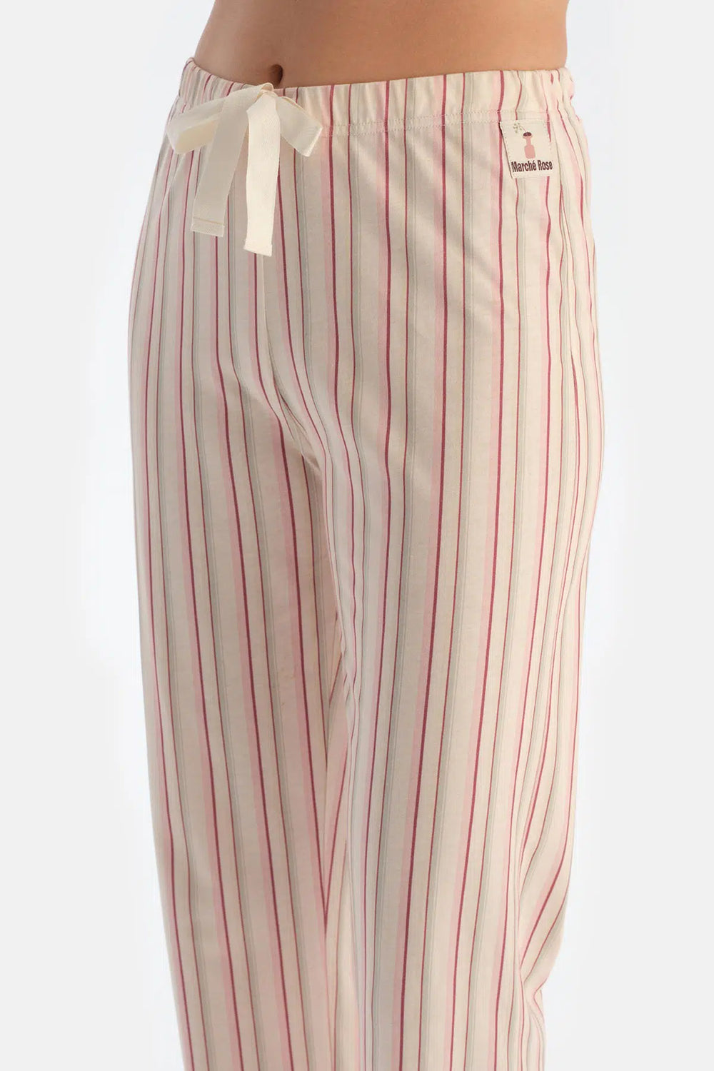 Ekru Baskı Detaylı Uzun Kollu Tişört Pantolon Pijama Takımı