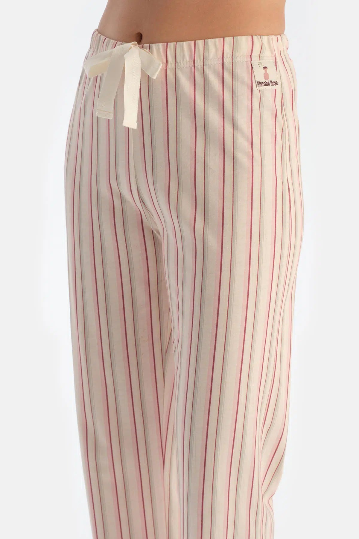 Ekru Baskı Detaylı Uzun Kollu Tişört Pantolon Pijama Takımı