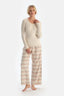 Ekru Kaşkorse Ekose Dokuma Pamuklu Pijama Takımı