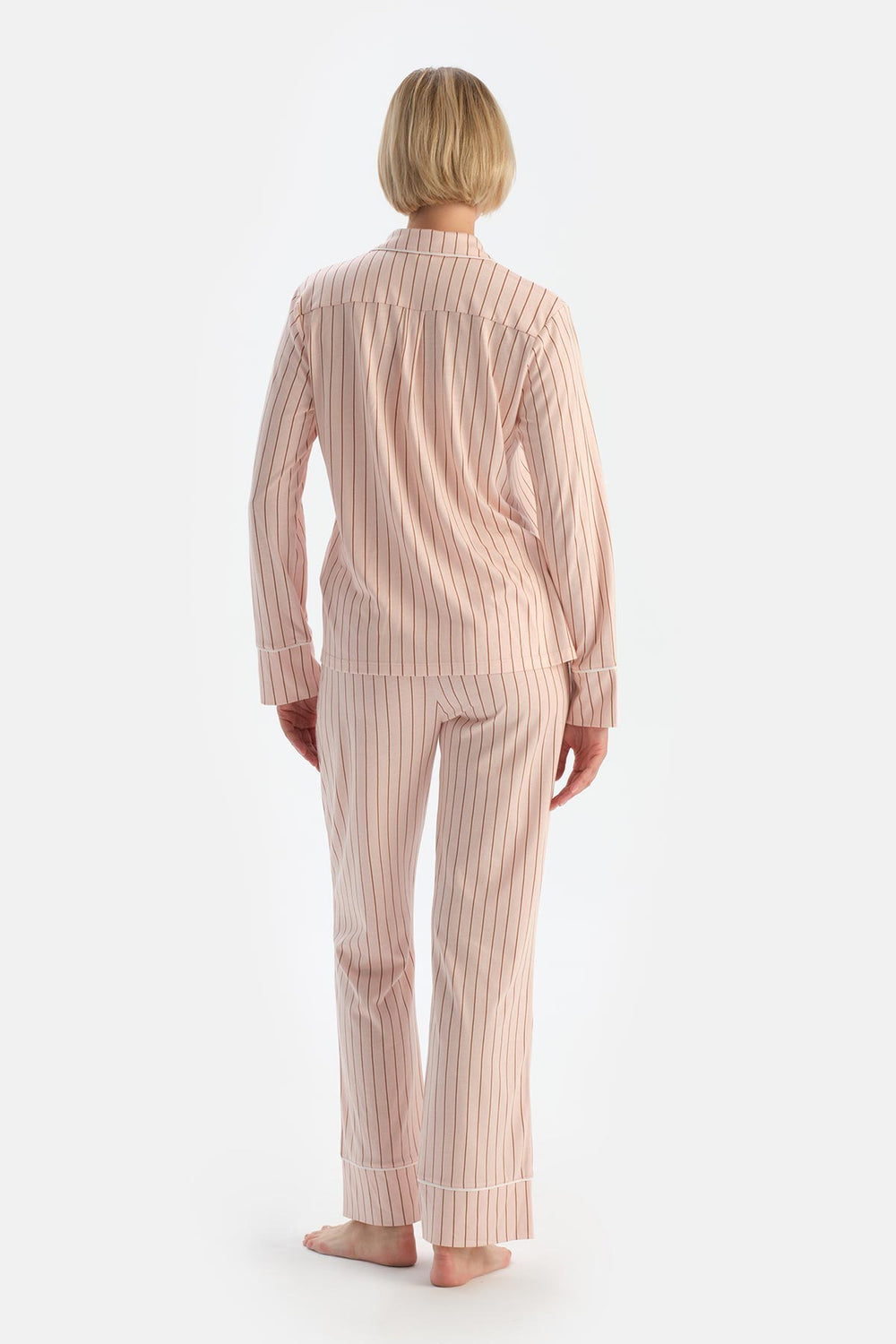 Açık Pembe Çizgili Penye Modal Pijama Takımı