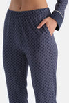 Lacivert Geometrik Desenli Penye Modal Gömlek Yaka Pijama Takımı