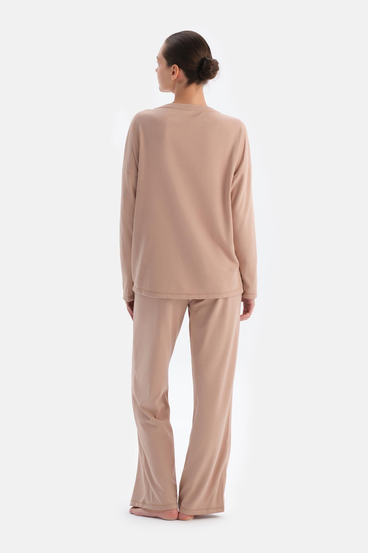 Sütlü Kahve Bisiklet Yaka Düşük Omuz Cellıant Pijama Takımı