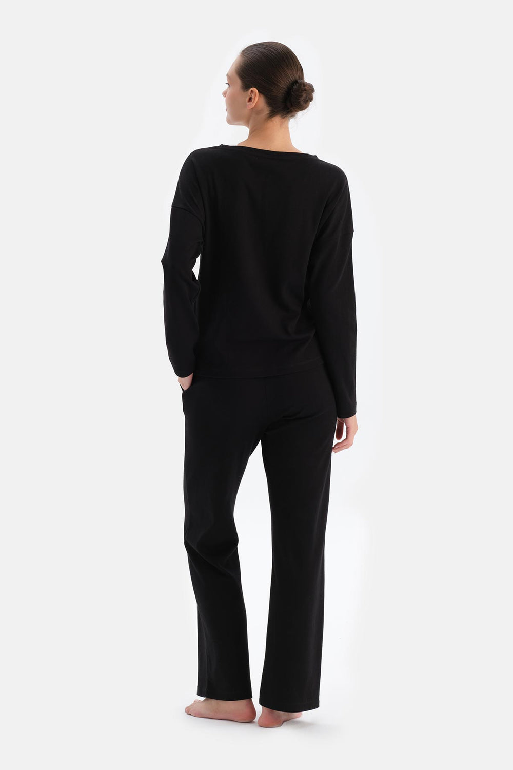 Siyah Bisiklet Yaka Düşük Omuz Cellıant Pijama Takımı