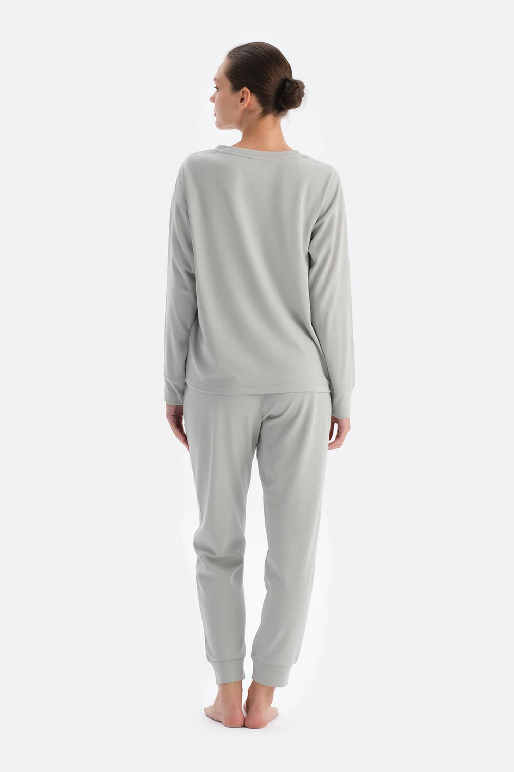 Gri Bisiklet Yaka Jogger Paça Cellıant Pijama Takımı