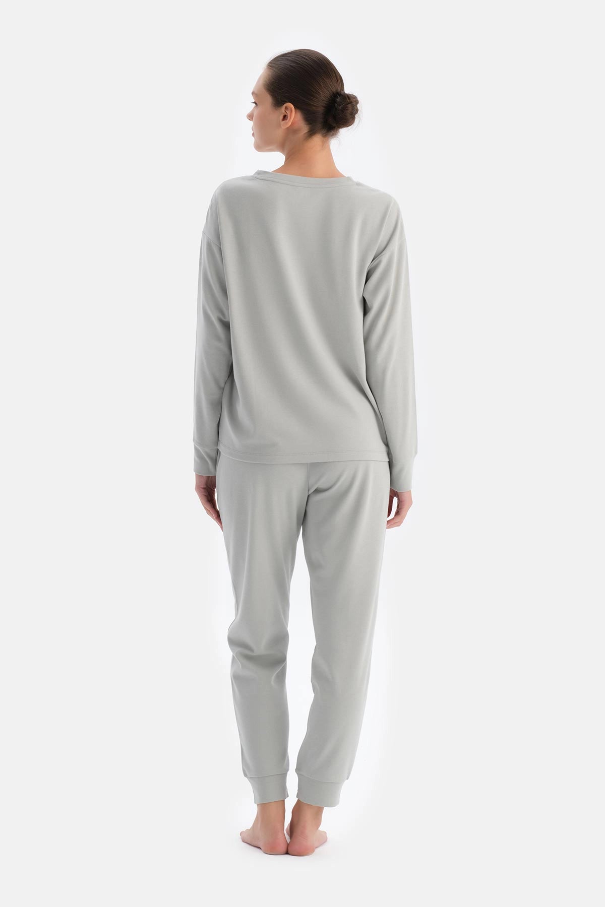 Gri Bisiklet Yaka Jogger Paça Cellıant Pijama Takımı