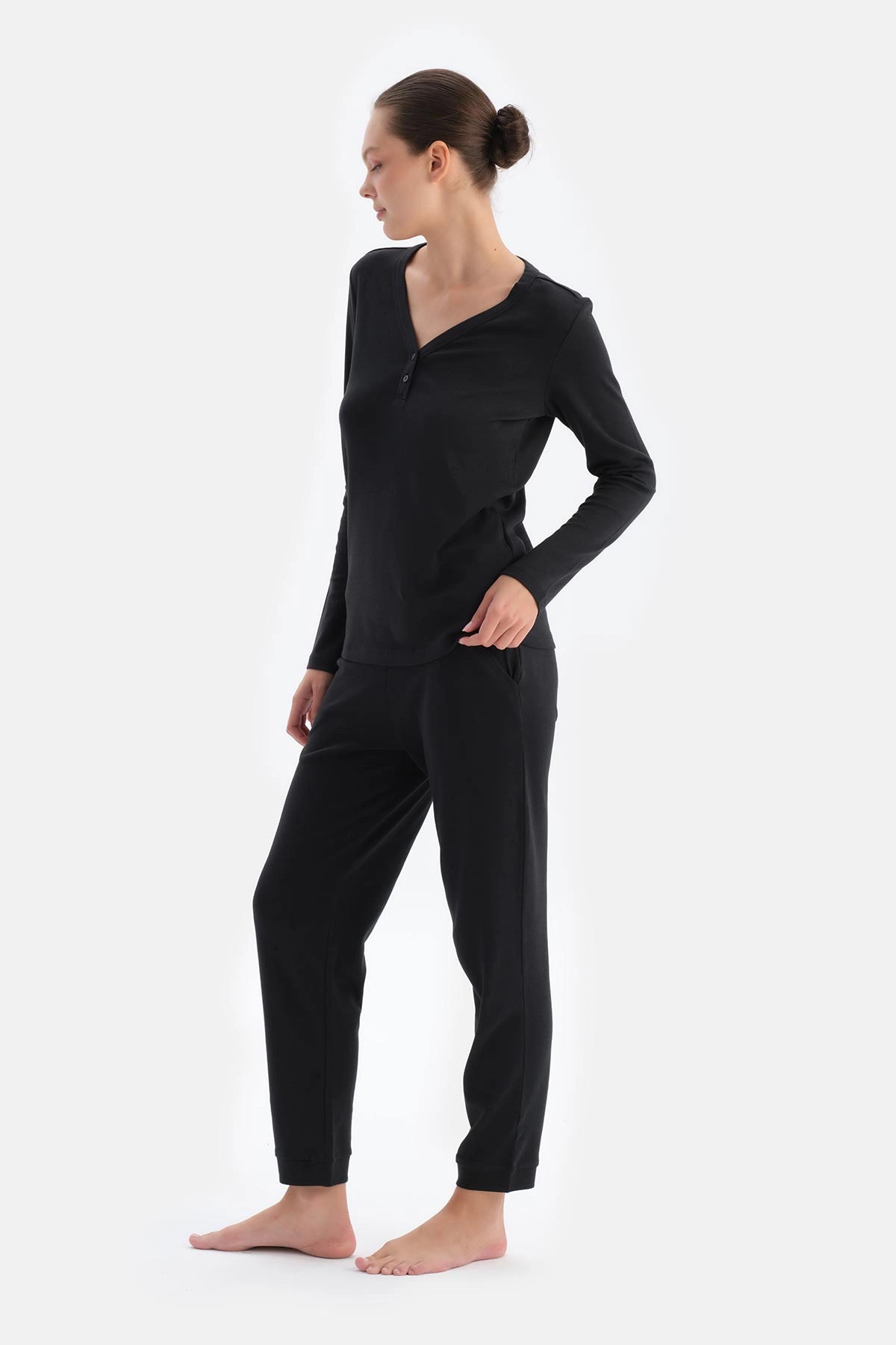 Siyah V Yaka Jogger Paça Cellıant Pijama Takımı