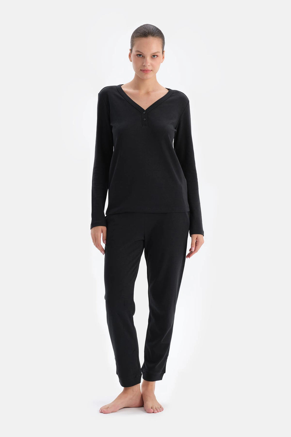 Siyah V Yaka Jogger Paça Cellıant Pijama Takımı