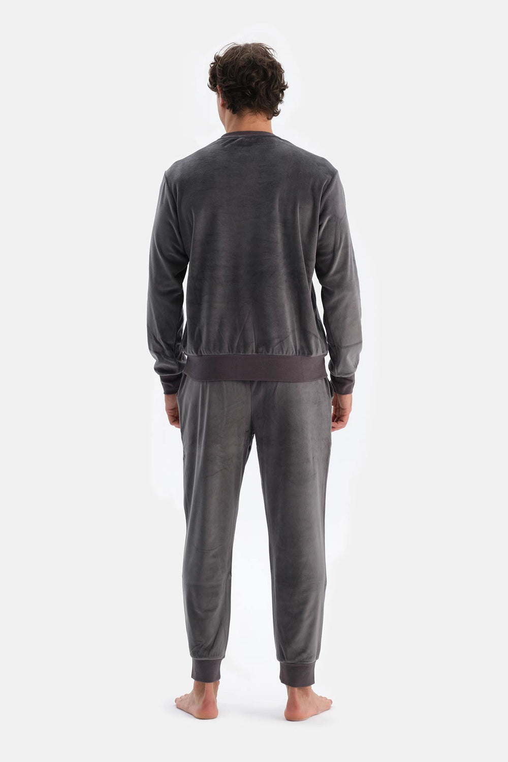 Antrasıt Bisiklet Yaka Uzun Kollu Tişört Pantolon Pijama Takımı