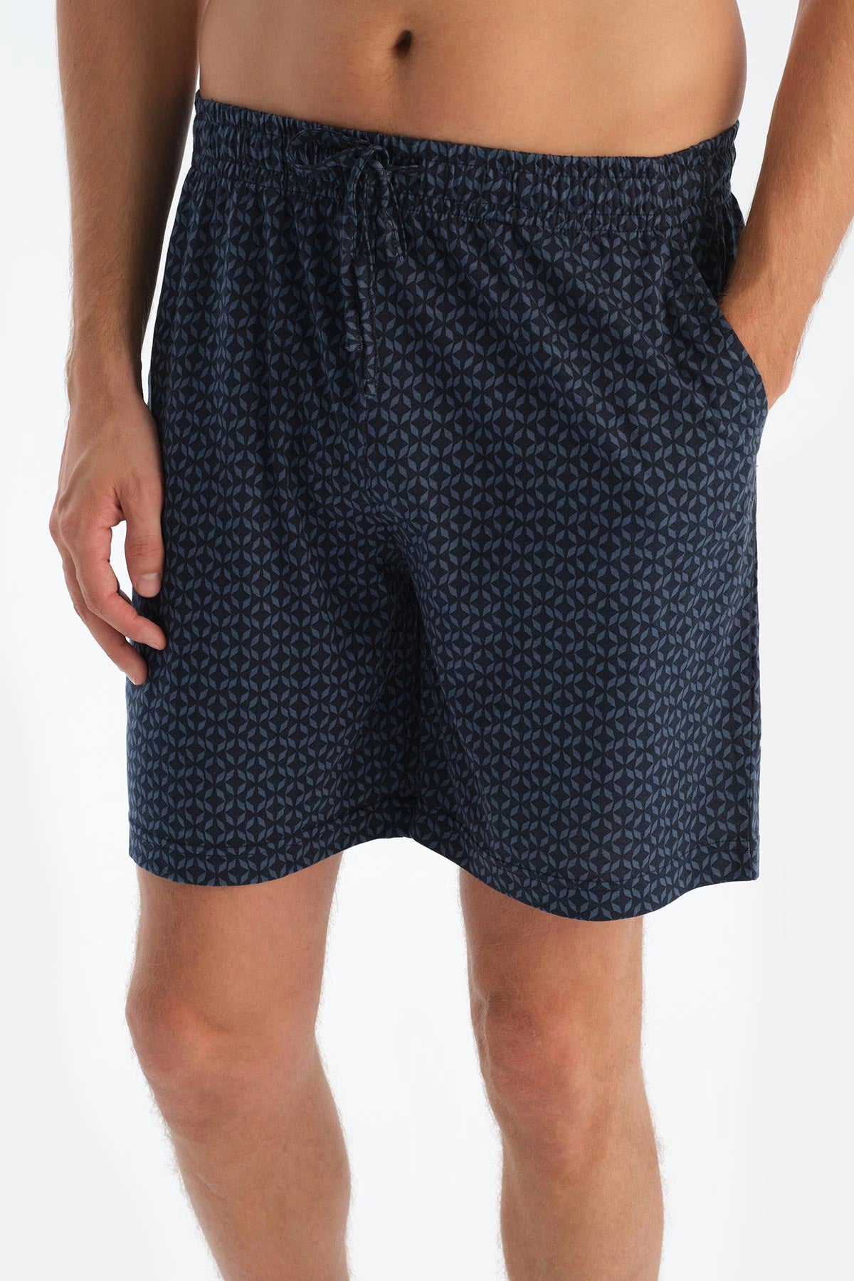 Koyu Mavi Yarım Patlı Uzun Kollu Üçlü Pijama Takımı