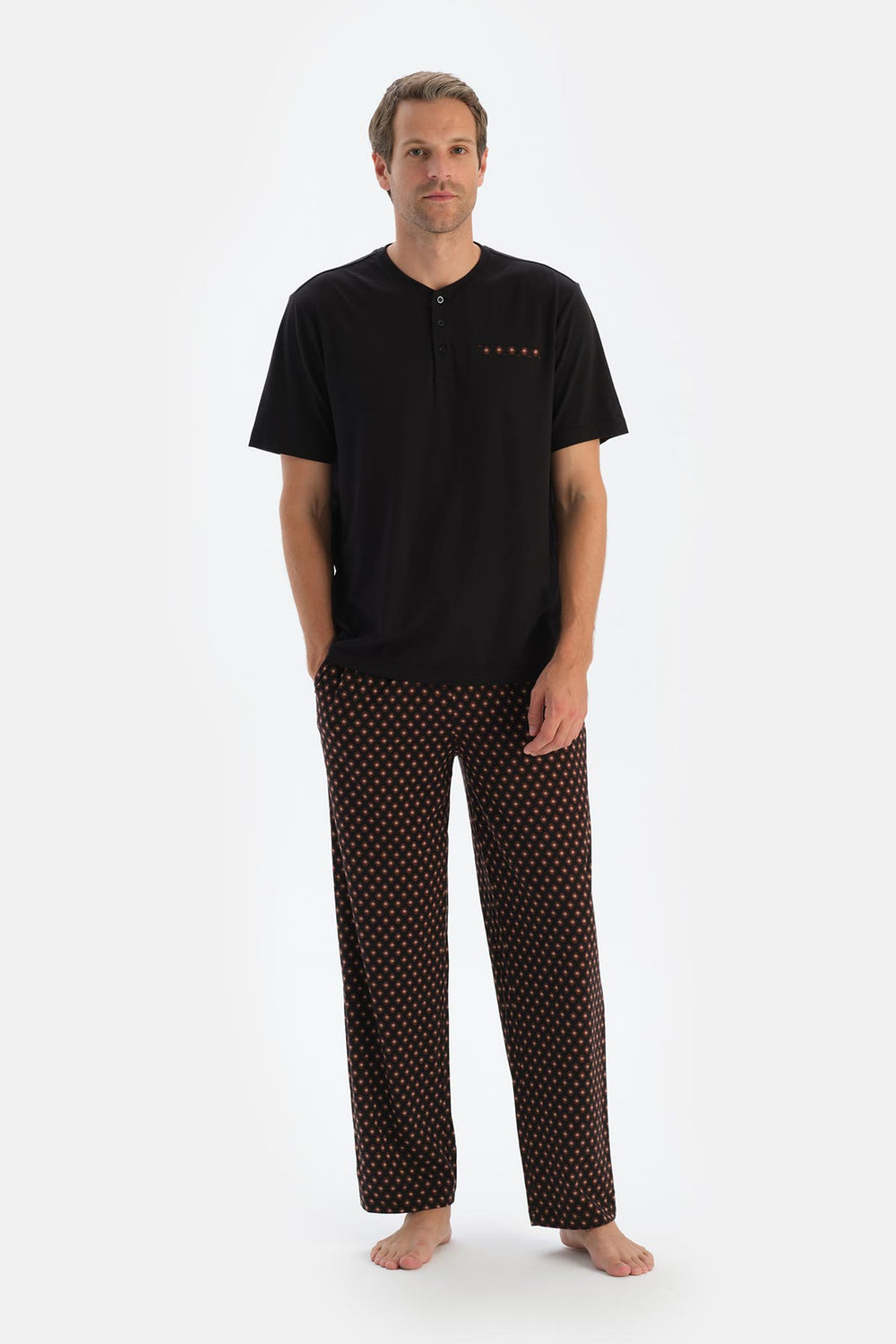 Lacivert Patlı Kısa Kollu Tişört Pantolon Pijama Takımı